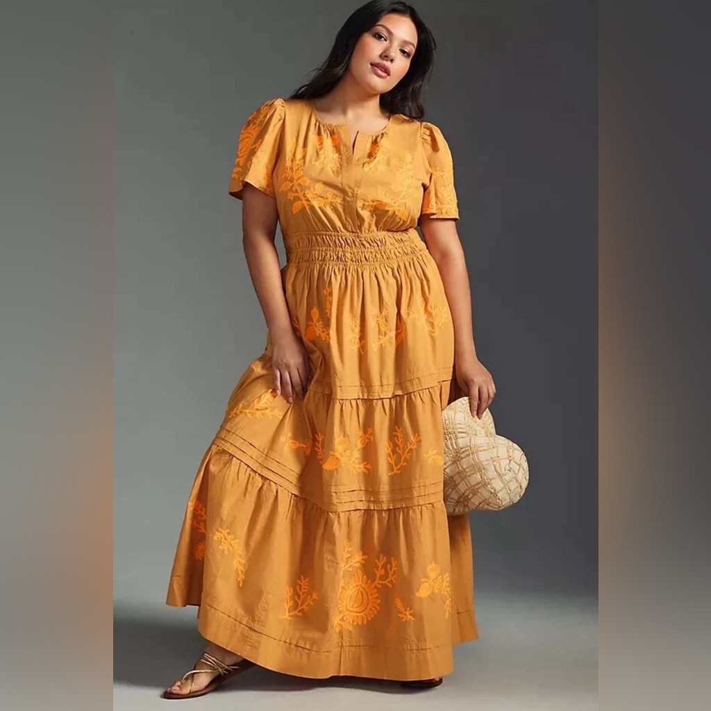 Anthropologie Somerset Embroidered Tiered Maxi Dress